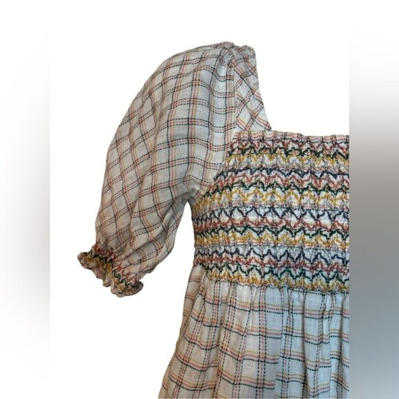 Faherty 100% Linen Lola Windowpane Smocked Puff Sleeve Mini Dress - Picture 5 of 9